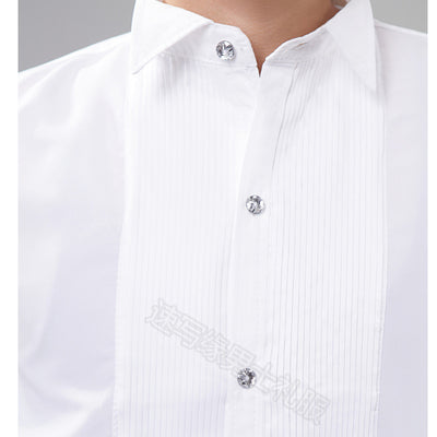 ITOPFOX Long Sleeve White Shirt with Bow Tie for Men, Cotton Button Down Shirt Top